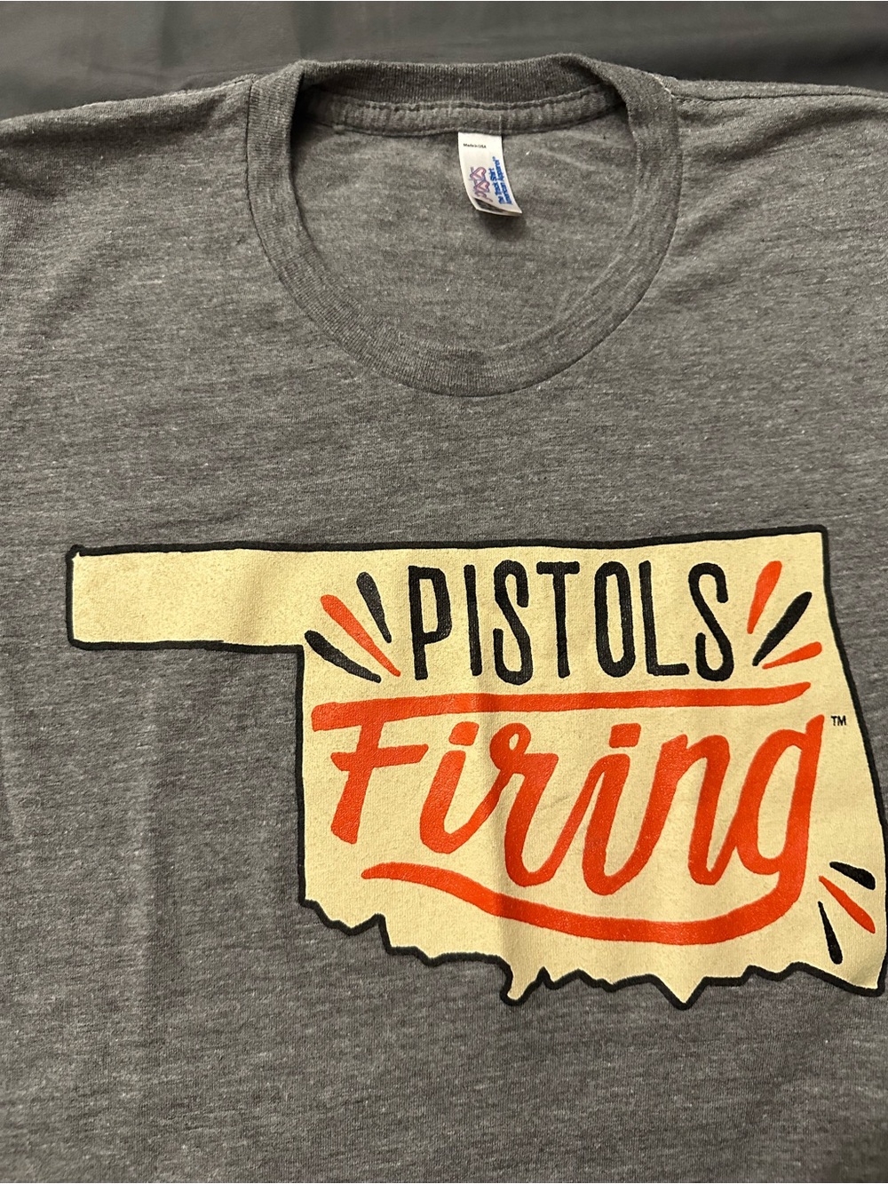American Apparel Collegiate Gray Tee with OKState graphic